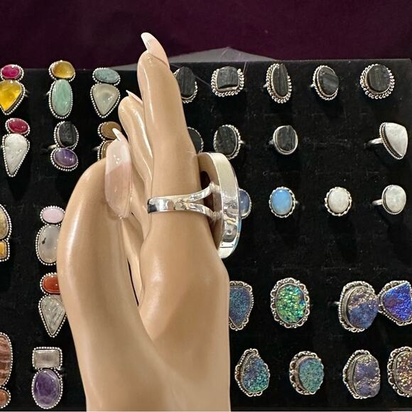 Orange blue pink  Spiny oyster solid sterling silver 925 ring handmade size 7 - Picture 5 of 8